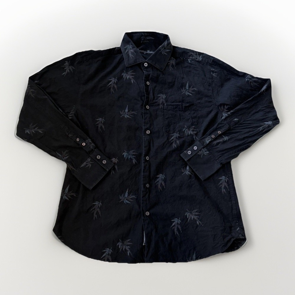 Tommy Bahama Men's Size Large Black Long Sleeve Button Down Shirt Vacation Beach